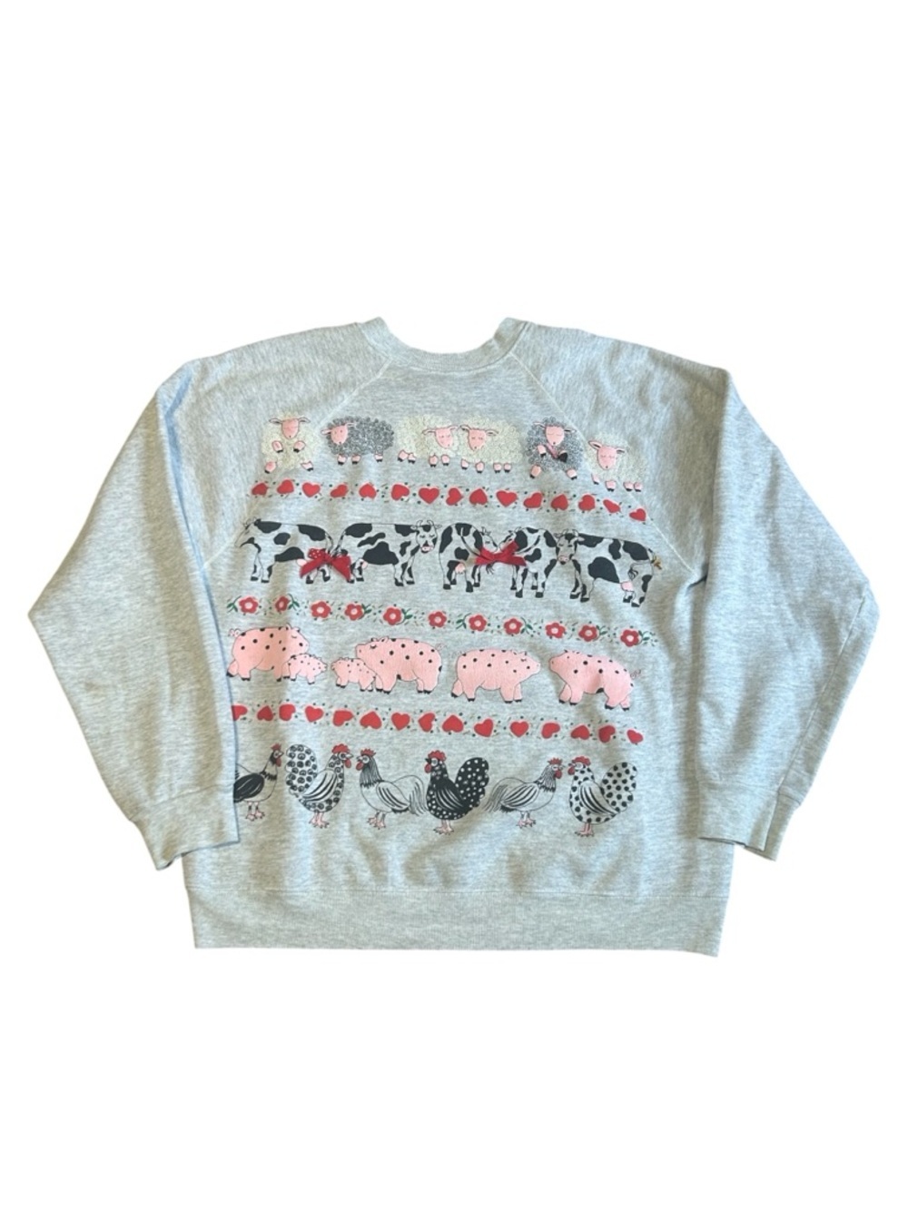 Vintage 1992 Farm Animal Sweatshirt Cottagecore Cows Pigs USA OS